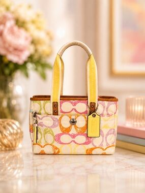 Coach Multicolor Signature Print Quilted Tote Bag | Full Set
